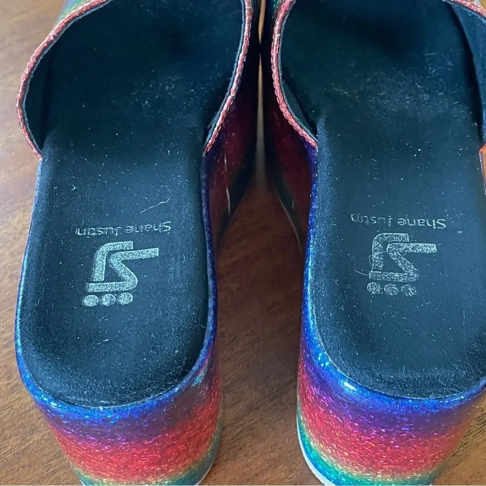 Shane Justin Rainbow Glitter Platform Sandals Shoes Euro Size 35 / US Size 5